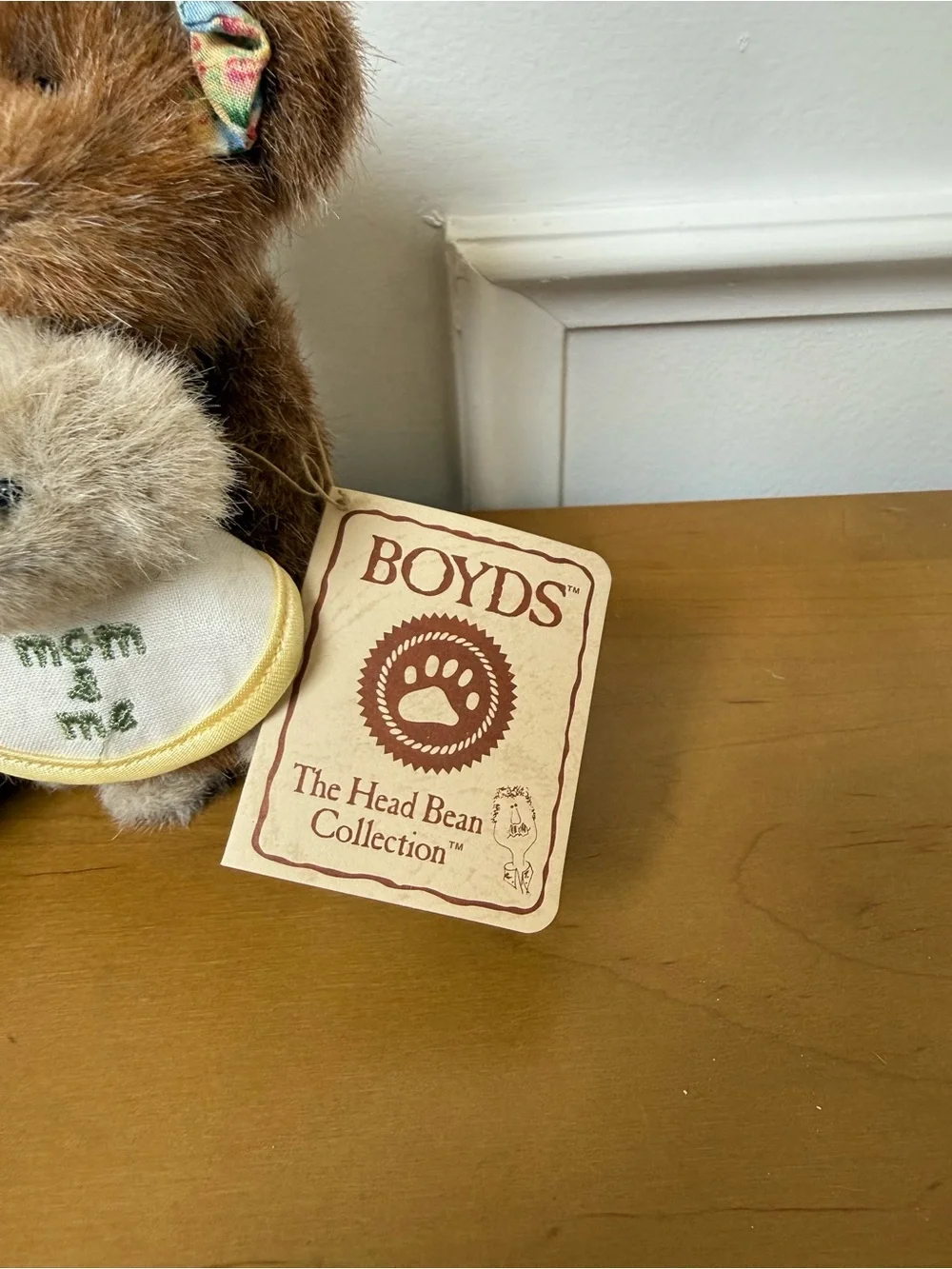 Boyds Bears Brown Plush Mama Bear with Beige Baby and Floral Bow